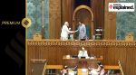 Prime Minister Narendra Modi shakes hands with Speaker pro-tem B Mahtab after taking oath as a member of the House during the first day of the first session of the newly-constituted 18th Lok Sabha, in New Delhi, Monday, June 24, 2024.