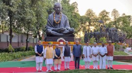 House protest site Gandhi statue gets a new spot, Cong says arbitrary, violates democracy