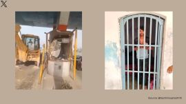 Bulldozer operator vandalises toll booth, arrested (Image source: @SachinGuptaUP/X)