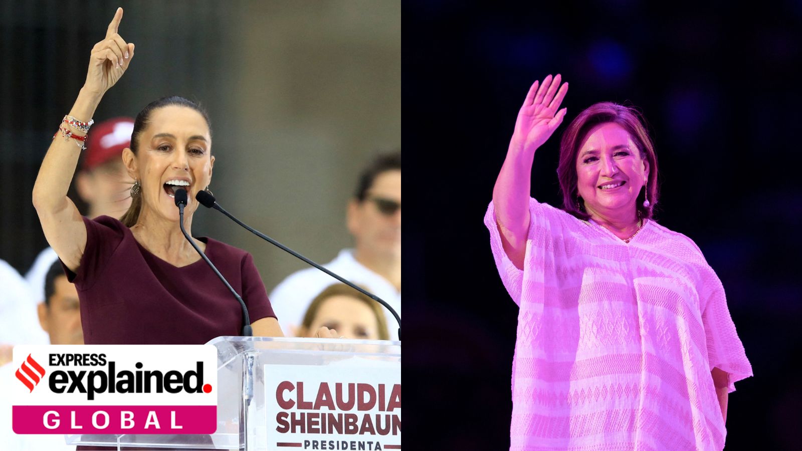 Mexico's opposition presidential candidate Xochitl Galvez (right) and the ruling MORENA party's candidate Claudia Sheinbaum during campaigning. Sheinbaum was declared the winner on Monday.