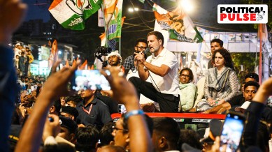 Congress leader Rahul Gandhi addressing a Bharat Jodo Nyay Yatra rally. (Express file photo by Sankhadeep Banerjee)