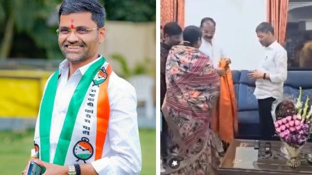 Newly-elected Ahmednagar MP Nilesh Lanke on Friday met history-sheeter Gajanan Marne at his residence in Pune after which Sharad Pawar-led NCP (SP) was forced to issue an apology. (Express Photo)