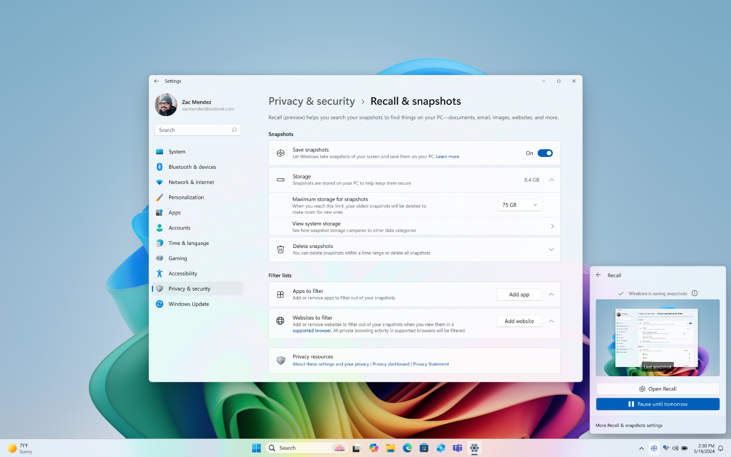 Windows 11 Recall feature