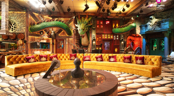 In the dining area, there is a huge dragon.