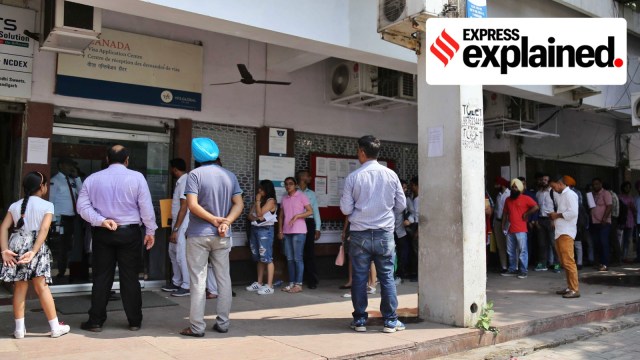 A queue for processing of visas for Canada in Chandigarh.