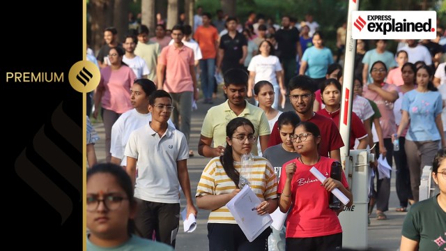 Candidates during the NEET UG 2024 examination at PGGCG Sector 11 in Chandigarh.