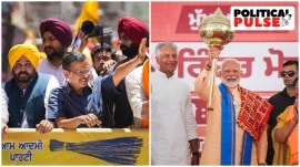 collage Arvind Kejriwal-led AAP spoke about free power , government jobs, aam aadmi clinics during its campaign; (right) PM Modi campaigns for Lok Sabha Polls in Punjab. (PTI Photos)