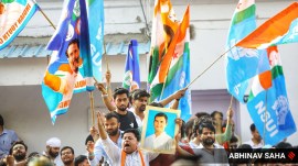 Celebrations at AICC headquarters in Delhi. (Express photo by Abhinav Saha)