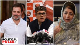 From left: Congress leader Rahul Gandhi, National Conference leader Omar Abdullah and PDP leader Mehbooba Mufti. (Express Archives)