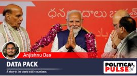 Indian Prime Minister Narendra Modi gestures, at the Bharatiya Janata Party (BJP) headquarters in New Delhi, India,