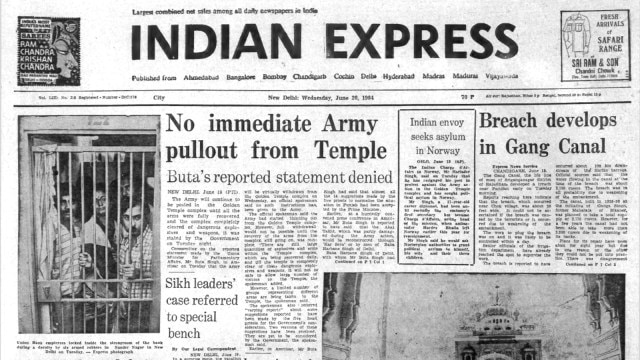 This is the front page of The Indian Express published on June 20, 1984, Forty Years Ago.