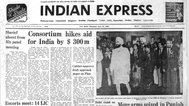 This is the front page of The Indian Express published on June 21, 1984, Forty Years Ago.