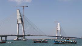 A view of the Sudarshan Setu, the sea link connecting Beyt Dwarka island with Okha on mainland Gujarat, in Devbhumi Dwarka district. Express photo