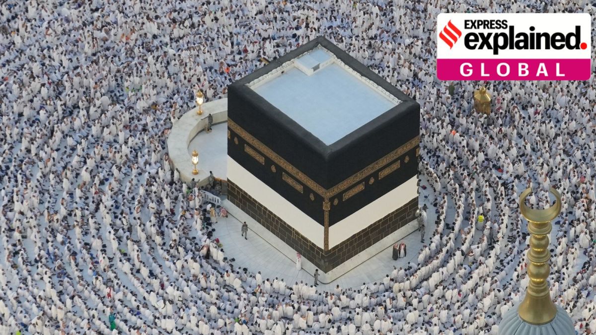 Pilgrims gathered around the Ka'aba for Hajj