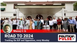 Members of the Opposition's INDIA bloc after a meeting at Congress president Mallikarjun Kharge's residence, on the last day of polling in the Lok Sabha elections. (Photo: Congress/ X)
