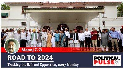 Members of the Opposition's INDIA bloc after a meeting at Congress president Mallikarjun Kharge's residence, on the last day of polling in the Lok Sabha elections. (Photo: Congress/ X)