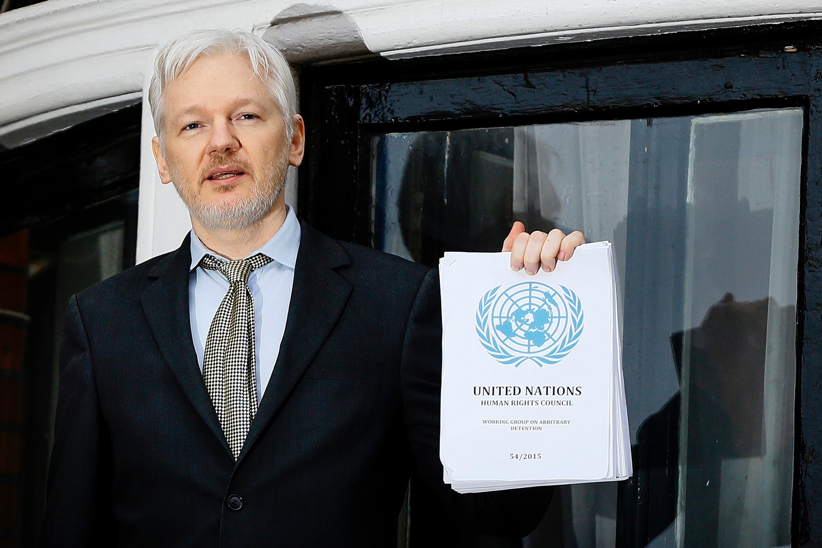 WikiLeaks founder Julian Assange speaks on the balcony of the Ecuadorean Embassy in London on February 5, 2016. (AP/PTI file)