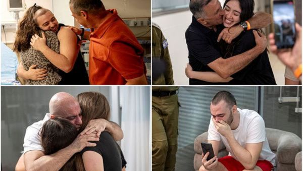 A combination picture shows (clockwise from top left) former hostages Almog Meir Jan, Noa Argamani, Andrey Kozlov and Shlomi Ziv who were held by Palestinian Islamist group Hamas in Gaza and rescued more than eight months later in a special operation by Israeli forces in the Gaza Strip, after their arrival in Ramat Gan, Israel June 8, 2024. Israeli Army/Handout via Reuters