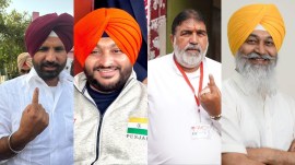 (From right to left) Congress’s Raja Warring, BJP’s Ravneet Bittu, AAP’s Ashok Parashar Pappi, SAD’s Ranjit Dhillon. (Express Photo)