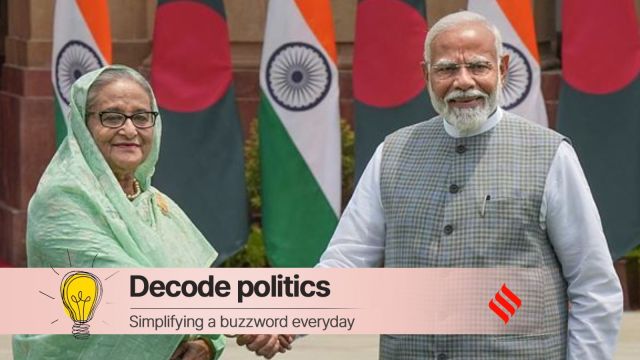 Prime Minister Narendra Modi with his Bangladeshi counterpart Sheikh Hasina before a meeting, at the Hyderabad House in New Delhi