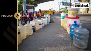 People filling water from water tanker supply at Geeta Colony in New Delhi on Monday. More than three thousand residents depend on water tanker only. EXPRESS PHOTO BY PRAVEEN KHANNA 17 06 2024.