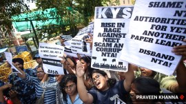 Protests against the NEET exam are being held across the country. (Express photo by Praveen Khanna)