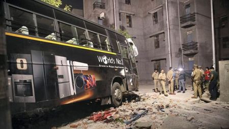Bus ploughs into society wall in Noida, 1 dead