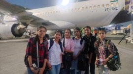 Meritorious govt school girls on Delhi trip via plane after being sponsored by their principal.