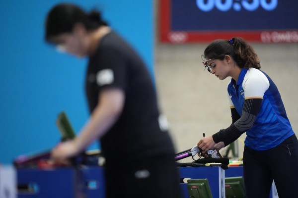 Paris 2024: Manu Bhaker in action during women's 10m air pistol final