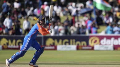 India's batsman Abhishek Sharma in action during the T20 cricket between Zimbabwe and India at Harare Sports club