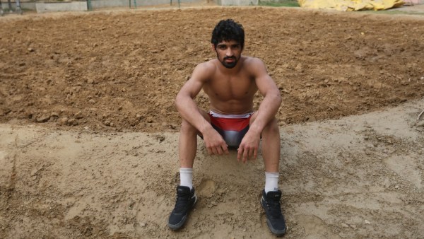 Wrestler Aman Sehrawat at New Delhi's Chhatrasal Stadium (Express Photo by Amit Mehra)