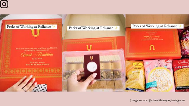 The viral video shows the customised gift box the Ambanis sent to Reliance employees (Image source: @vibewithtanyaa/Instagram)