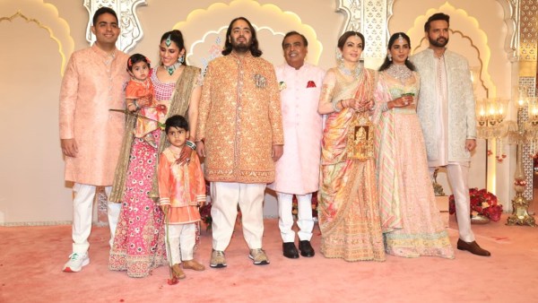 The Ambani family at Anant Ambani's wedding on July 12.