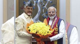Andhra Pradesh Chief Minister N. Chandrababu Naidu meets Prime Minister Narendra Modi, in New Delhi. (PTI Photo)