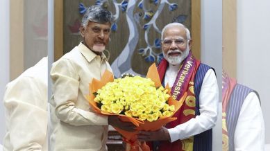 Andhra Pradesh Chief Minister N. Chandrababu Naidu meets Prime Minister Narendra Modi, in New Delhi. (PTI Photo)