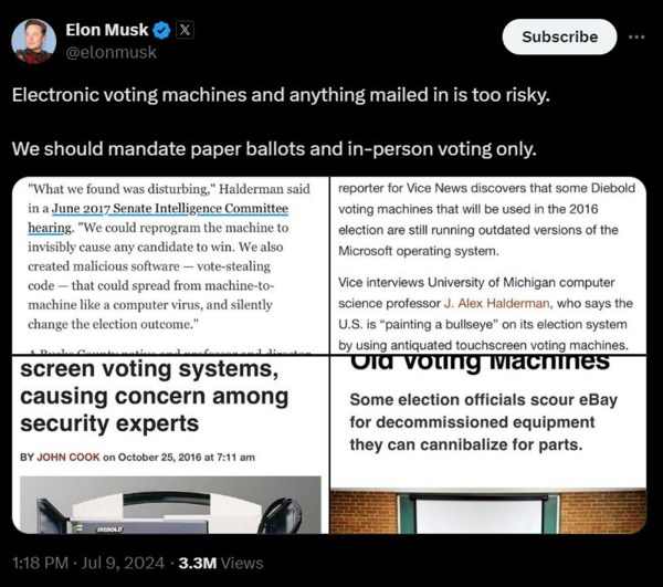 Elon Musk, Elon Musk on EVMs, Elon Musk on US elections, Elon Musk EVM controversy, can EVMs be hacked, EVMs risk, US presidential elections, Musk Chandrashekhar spat, EVM machines in US, EVM machines in India, EVM manipulation 