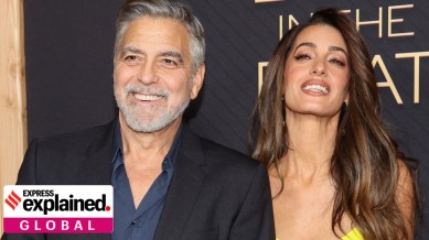 George Clooney and his wife lawyer Amal Clooney attending a premier in Beverly Hills, California, U.S., on December 11, 2023.