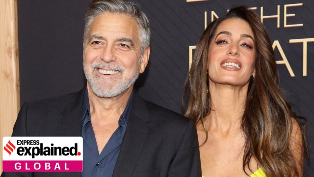 George Clooney and his wife lawyer Amal Clooney attending a premier in Beverly Hills, California, U.S., on December 11, 2023.