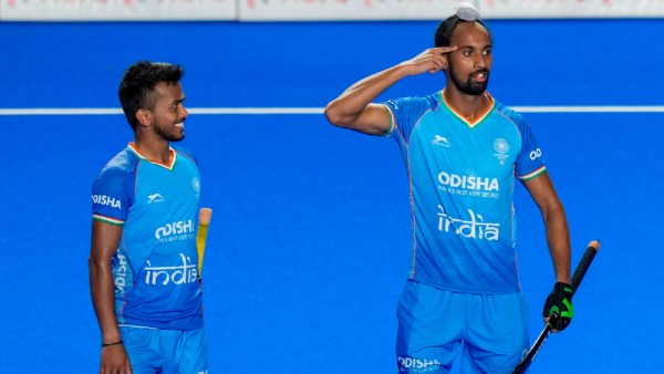  India's Hardik Singh celebrates aft  scoring a extremity   against Malaysia during the Asian Champions Trophy 2023 hockey lucifer  betwixt  India and Malaysia, astatine  Mayor Radhakrishnan Hockey Stadium, successful  Chennai, Sunday, Aug. 6, 2023.(PTI Photo/R Senthil Kumar)(PTI08_06_2023_000329A)