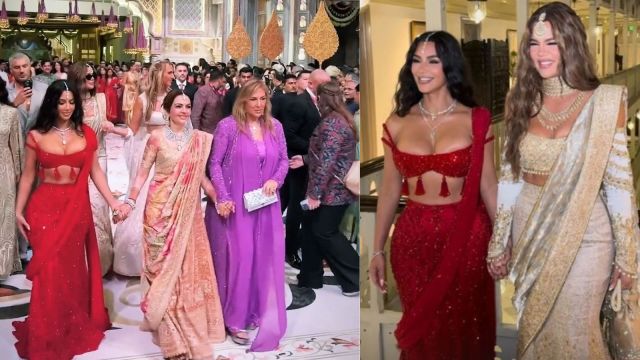 Kim Kardashian and Khloe Kardashian dress up in lehengas for Anant ...