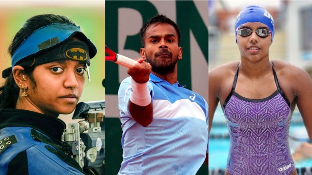 Paris Olympics: (L-R) Indian shooter Elavenil Valarivan, tennis player Sumit Nagal and swimmer Dhinidhi Desinghu