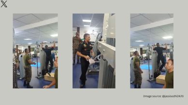 The viral video shows Major General Prasanna Joshi, 56, doing pull-ups in a gym.