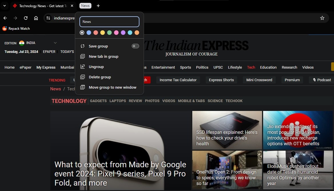 Right click on the group name to manage tabs. 