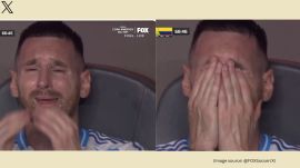 The viral video shows Messi covering his face on the Argentina bench and sobbing (Image source: @FOXSoccer/X)