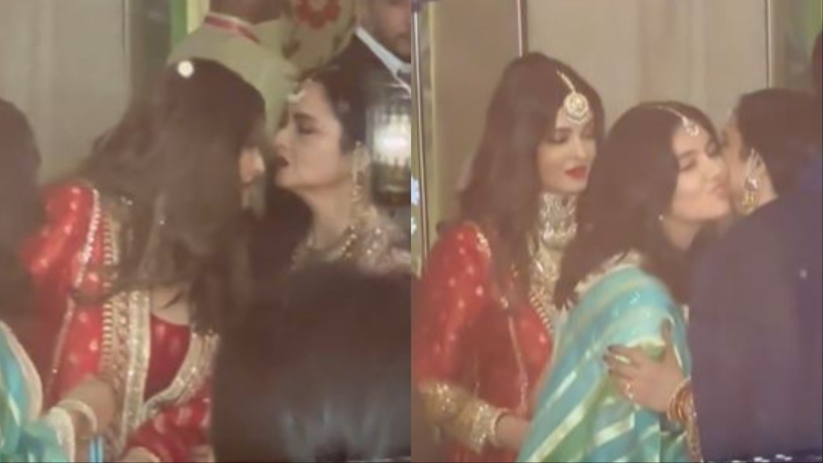 Aishwarya Rai and Rekha were clicked at the Anant Ambani wedding.