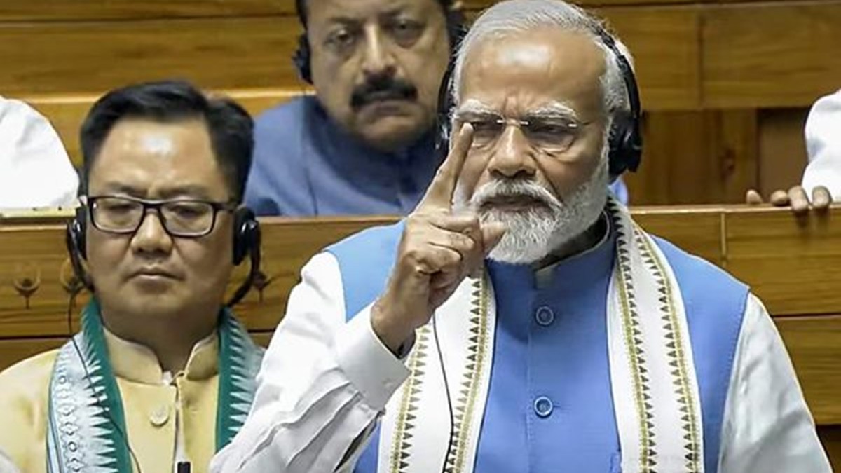 Lok Sabha resolution, Opposition disruptions, Prime Minister Narendra Modi, Union minister Rajnath Singh, shredded parliamentary norms, Defence Minister Singh, Motion of Thanks, President's address, Lok Sabha Speaker Om Birla, chided opposition, parliamentary behaviour, Home Minister Amit Shah, voice vote, Manipur MP speech, Congress MP Gaurav Gogoi, Well of the House, TMC members, Rahul Gandhi, opposition slogans, justice for Manipur, jhooth bole kauwa kaate.