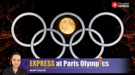 Paris Olympics 2024: The moon pictured with the Olympic rings at the Eiffel Tower,ahead of Friday’s opening ceremony. (Reuters)