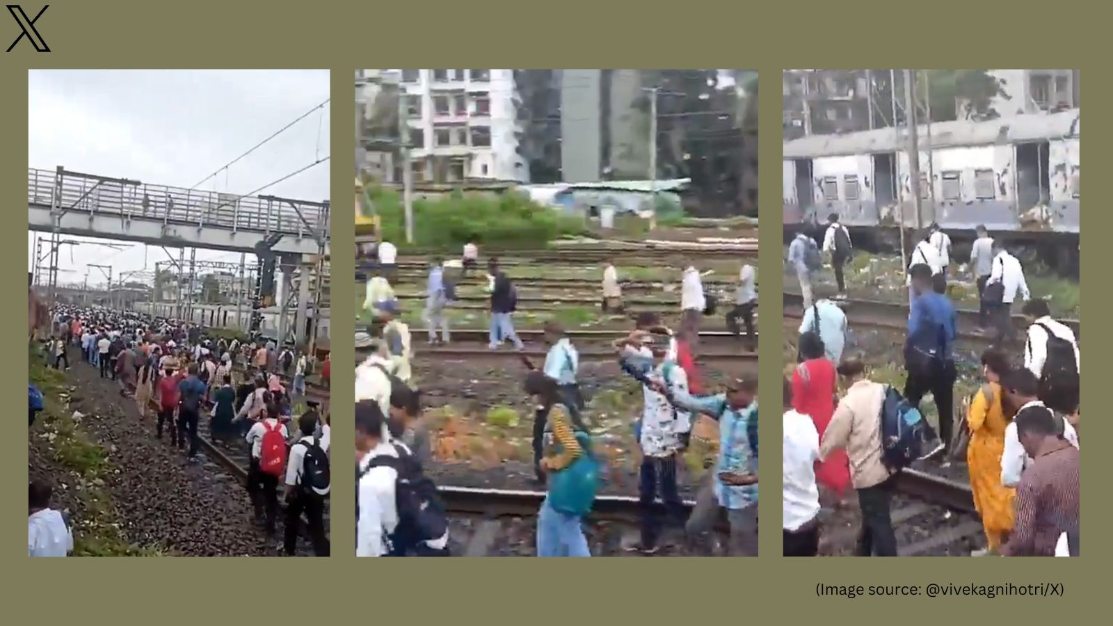 Mumbai commuters walk on railway tracks after local train service halts ...