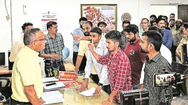 NSUI fee hike protest, medical courses fee hike, protests against fee hike, NSUI news, Indian National Congress, GPCC, GMERS, Gujarat news, Indian express news