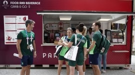 Team Ireland athletes at a food kiosk at the Olympic Village in Paris, olympics. (Reuters)